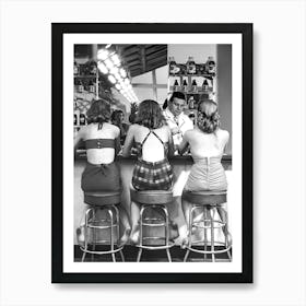 Women Sitting at Bar, Vintage Black and White Old Photo, Bar Cart Decor Art Print