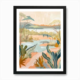 Crocodile Pastels Jungle Illustration 2 Art Print