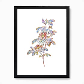 Stained Glass Single May Rose Mosaic Botanical Illustration on White n.0206 Art Print