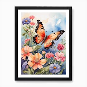 Butterfly And Flowers 5 Art Print