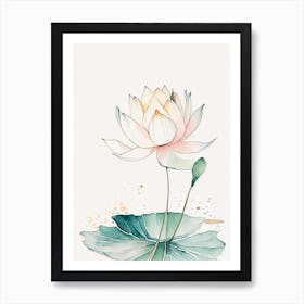 Blooming Lotus Flower In Pond Minimal Watercolour 1 Art Print