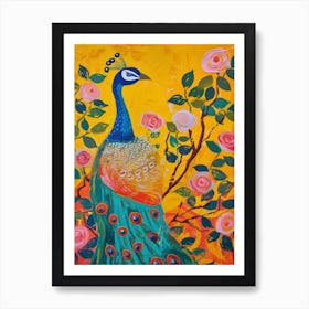 Peacock With The Roses Painting 3 Art Print