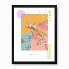 Coral Tokay Gecko Abstract Modern Illustration 1 Poster Art Print