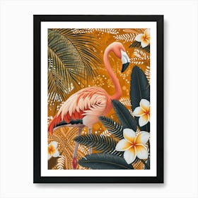 Greater Flamingo And Frangipani Boho Print 3 Art Print