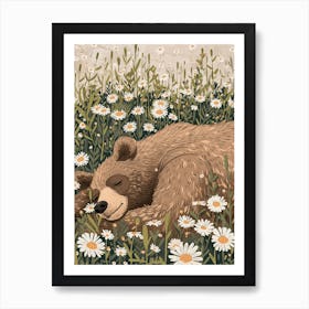 Sloth Bear Resting In A Field Of Daisies Storybook Illustration 3 Art Print