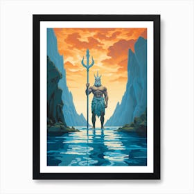  A Retro Poster Of Poseidon Holding A Trident 16 Art Print