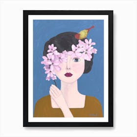 2 Woman Holding Flowers Art Print