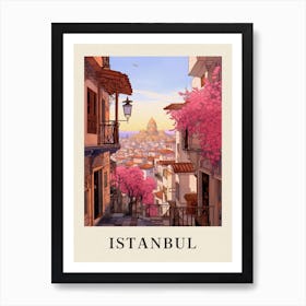 Istanbul Turkey 6 Vintage Pink Travel Illustration Poster Art Print