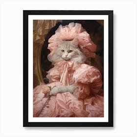 Cat In Pink Dress With Bows Rococo Style 5 Art Print