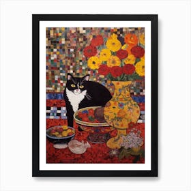 Bouvardia With A Cat 1 Art Nouveau Klimt Style Art Print