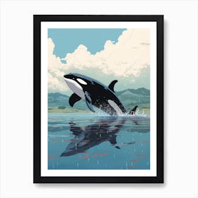 Modern Blue Graphic Design Style Orca Whale  2 Art Print