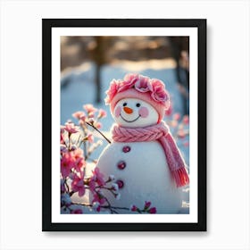 Snowman In The Snow Art Print