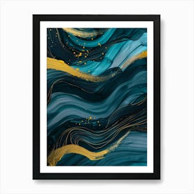 Abstract Blue Gold Abstract Painting Art Print