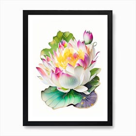 Lotus Flower In Garden Decoupage 3 Art Print