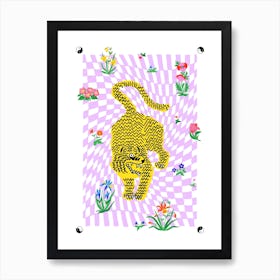 Tiger Flowers Checkerboard Art Print