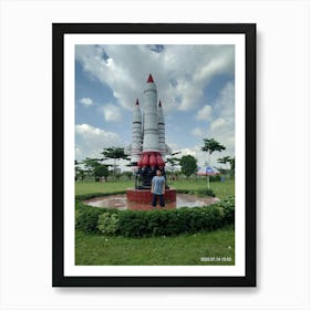 Artificial Space shuttle in a park covering a vibrant blue sky Art Print