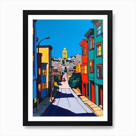 Painting Of A San Francisco With A Cat In The Style Of Of Pop Art 1 Art Print