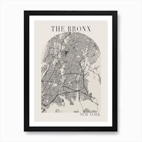 The Bronx New York Boho Minimal Arch Full Beige Color Street Map Art Print