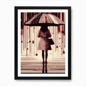 Woman Holding Umbrella, Print Mixture, Sepia Colors, Seeping Red Art Print