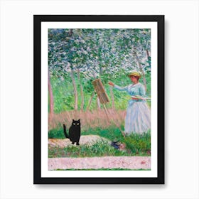 Claude Monet, In The Woods At Giverny, Woman Painting A Black Cat Art Print