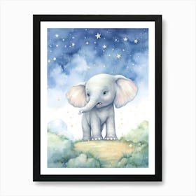 Elephant Painting Stargazing Watercolour 3 Art Print
