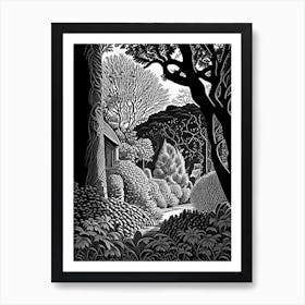 Dumbarton Oaks, Usa Linocut Black And White Vintage Art Print