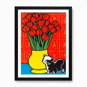 Tulips With A Cat 1 Pop Art  Art Print