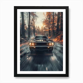 Car Driving In The Woods Art Print