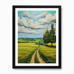 Green plains, distant hills, country houses,renewal and hope,life,spring acrylic colors.16 Art Print