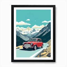 A Mini Cooper In The Route Des Grandes Alpes Illustration 4 Art Print