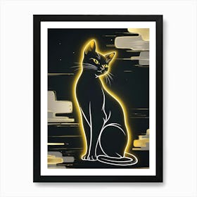 Black Cat With Gold Art Print