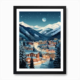 Winter Travel Night Illustration Aspen Colorado 1 Art Print