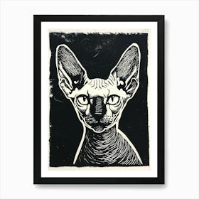 Sphynx Cat Linocut Blockprint 3 Art Print