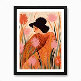 Woman With Autumnal Flowers Fountain Grass 2 Art Print