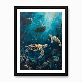 Sea Turtles Illuminated By The Light Underwater 5 Art Print