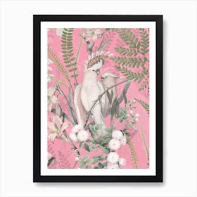 Tropical Birds With Roses And Leaves Art Print