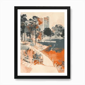 City Park Retro Lithograph 3 Art Print