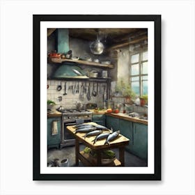 Fish In The Kitchen Art Print