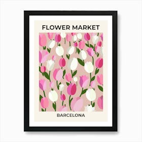 Flower Market Barcelona Pastel Pink Tulips Art Print