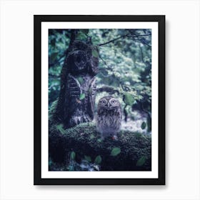 Baby Owl And Wood Totem Art Print