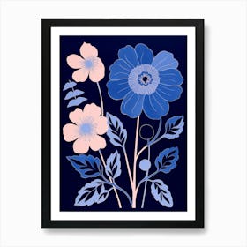 Blue Flower Illustration Peony 4 Art Print