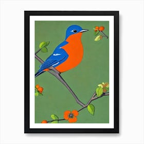 Bluebird Midcentury Illustration Bird Art Print