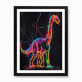 Dinosaur Neon Outlines 2 Art Print