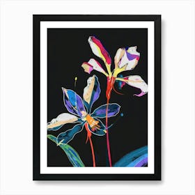 Neon Flowers On Black Cyclamen 2 Art Print