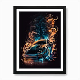 Car Art Muscle Smoke Drift Retro Racing vintage classic Car Art Print