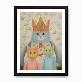 Psychedelic Cats With Birthday Hats, Louis Wain Art Print
