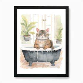 British Shorthair Cat In Bathtub Botanical Bathroom 3 Art Print