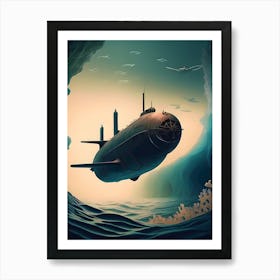 Submarine In The Ocean-Reimagined 20 Art Print