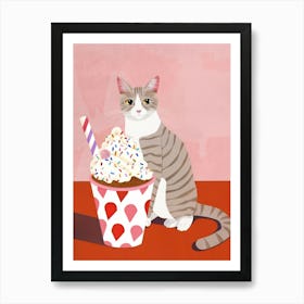 Cat And Sundae 2 Art Print