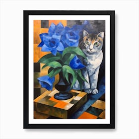 Delphinium With A Cat 3 Cubism Picasso Style Art Print